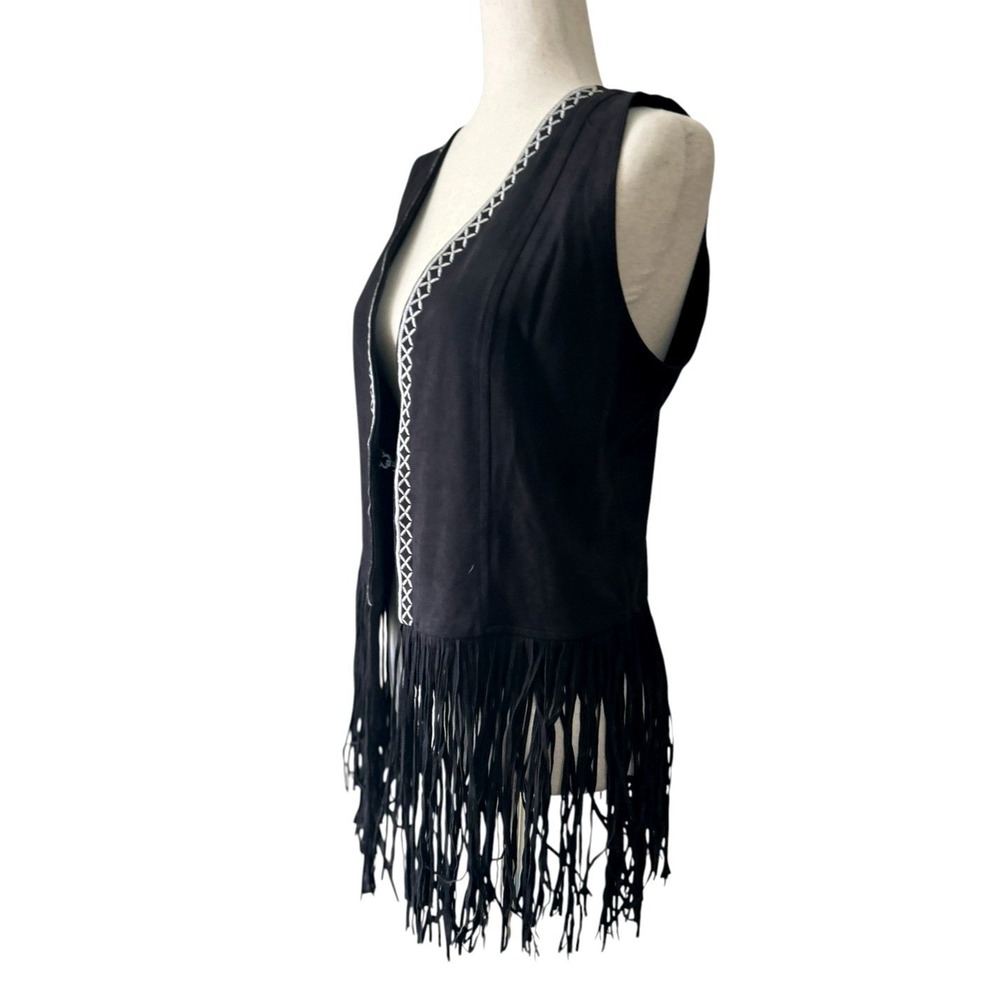 Women's Black Fringe Vest Faux Suede Size M Boho Cowgirl Western Rodeo Festival